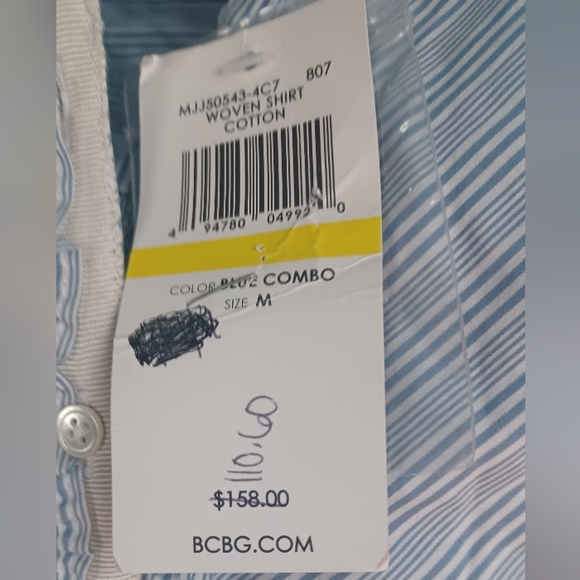 NWT BCBGMaxAzria Blue & White Striped Ruffled Long Sleeve Blouse-Women's Sz Med - Picture 10 of 11